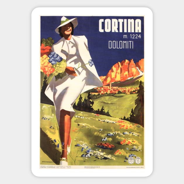 CORTINA DOLOMITI ITALY Mountains Vintage Travel Tourism Poster Advertisement Sticker by vintageposters